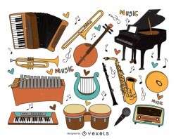 Musical instruments cartoons collection