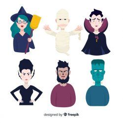Flat halloween characters collection