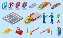 Isometric colored parking icon set