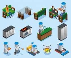 Isometric robotic restaurant industry composition