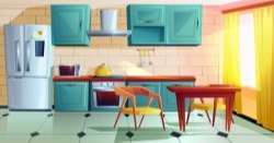 Kitchen interior witn wooden furniture cartoon