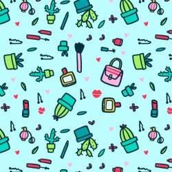 Make-up and cacti seamless pattern