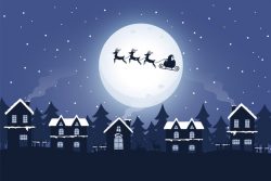 Santa and sleigh with reindeer in the night