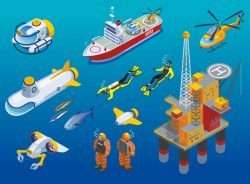 Underwater depths research isometric icons