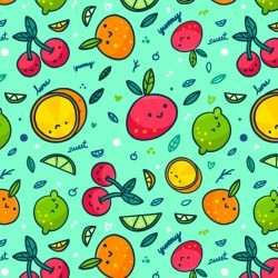 Various fruits with faces seamless pattern