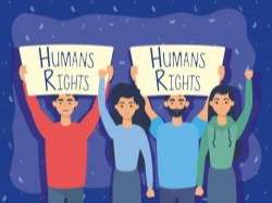 Young people group with human rights label vector illustration design