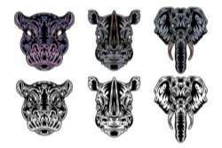 Animal face hippo rhino elephant vintage retro styled
