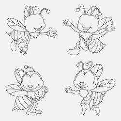Cartoon Bee thin lines collection