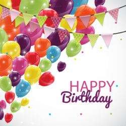 Color balloons and triangle flag birthday greeting card vector