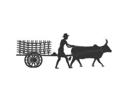 Farmer riding a bullock cart vector