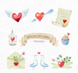 8 hand-painted watercolor love element vector
