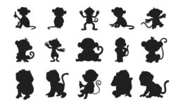 Monkey Silhouette Set Illustration Apes Vector