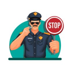 Police man gesture and holding stop sign avatar character