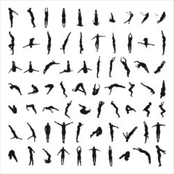 Silhouettes of Jumpers in the Water