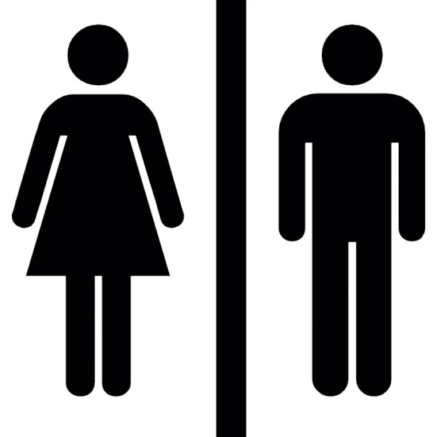 Female and male silhouettes with a vertical line in the middle