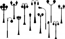 Retro street lights silhouettes Vector