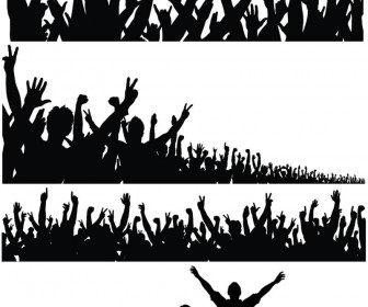 Silhouette of a crowd of people with their hands raised vector