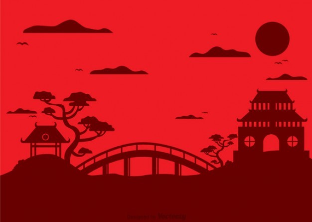 Silhouette of Chinese landscape with pagoda  Vector | Free Download