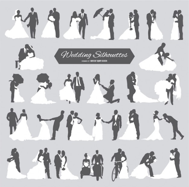 Six wedding couples in silhouette  Vector | Free Download